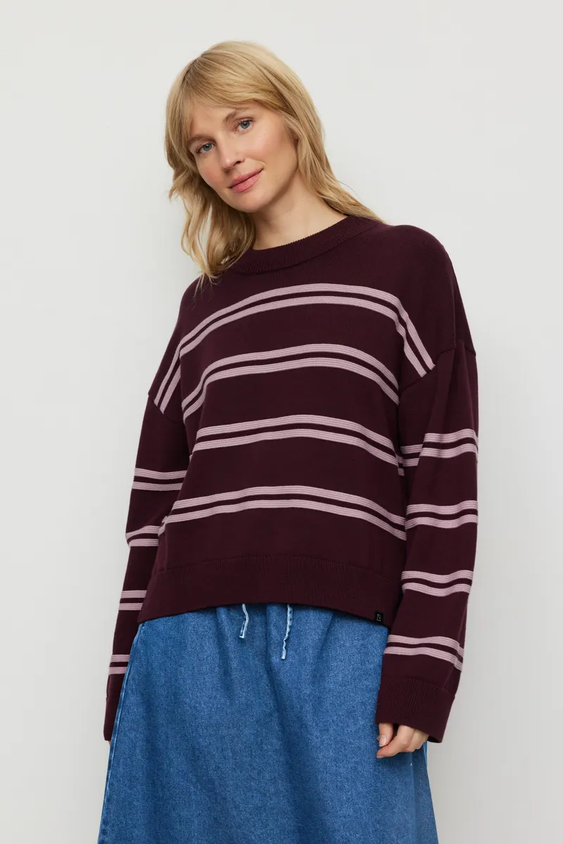recolution Recolution Damen vegan Pullover Gingko Stripes In Dunkelpflaume, Dunkelviolett, – Produktbild 2 von 2