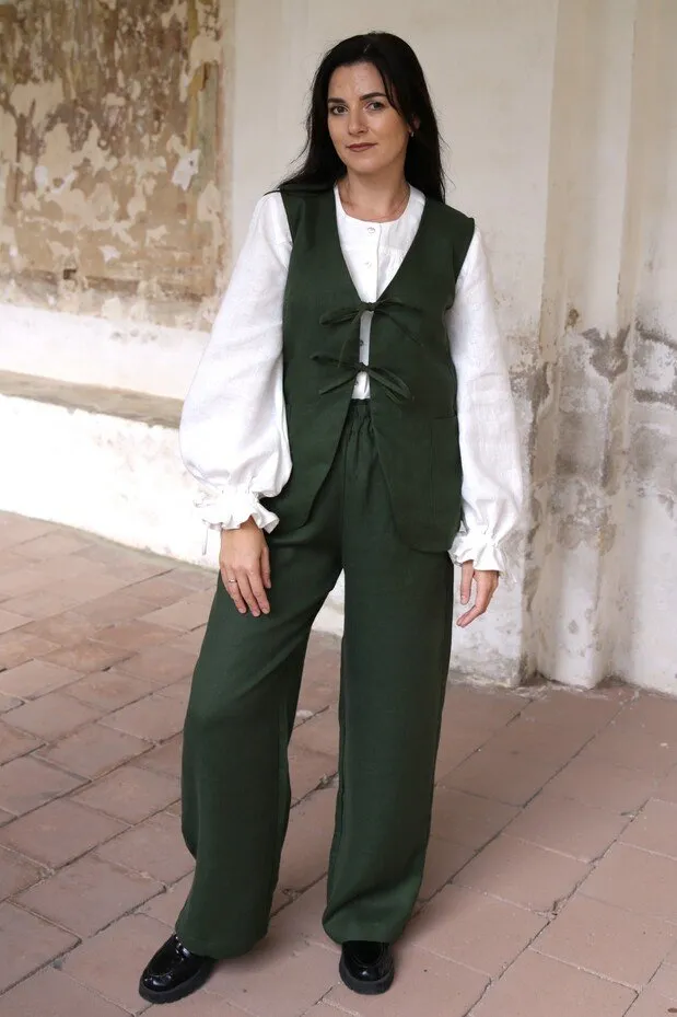 Amber Linen Amber Linen Damen vegan Weste Charlotte Waldgrün, Dunkelgrün, – Produktbild 1 von 2