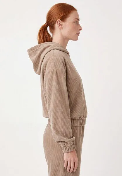 ORGANICATION ORGANICATION Cropped Cord-Hoodie aus Bio-Baumwolle, Gravel, – Produktbild 3 von 4