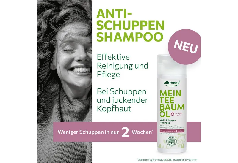 Alkmene Alkmene Haarshampoo Teebaumöl Anti Schuppen Shampoo weniger Schuppen in 2 Wochen - vegan, 1-tlg. – Produktbild 2 von 5