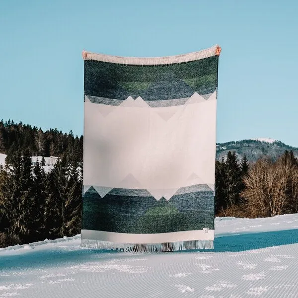 Steppenwolle Steppenwolle Decke 100% Schurwolle mulesingfrei, Tannengrün/eisblau - alaska, – Produktbild 4 von 4