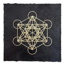 Veskor Cassiopeia Veskor Cassiopeia METATRON WÜRFEL Heilige Geometrie Linoldruck | 21,5 × 21,5 cm | Gold auf Schwarz – Produktbild 1 von 1