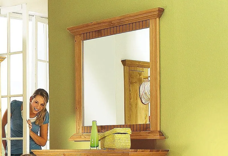 OTTO home Spiegel Rustic, Garderobenspiegel, Landhausstil (Made in Europe), Rahmen in Kiefer massiv, Breite 78 cm, mit Zierfräsungen, Beige, – Produktbild 5 von 5