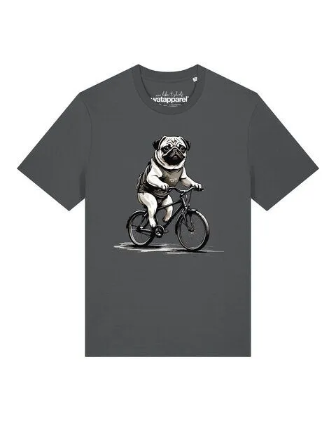 watapparel watapparel T-Shirt Unisex Mops auf Fahrrad, Anthracite, – Produktbild 1 von 2