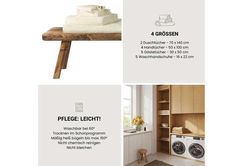 Schiesser Schiesser Waschhandschuh Skyline Color aus 100 % Baumwolle mit eleganter Streifenbordüre, (5-St), OEKO-TEX® MADE IN GREEN, Beige, – Produktbild 6 von 6