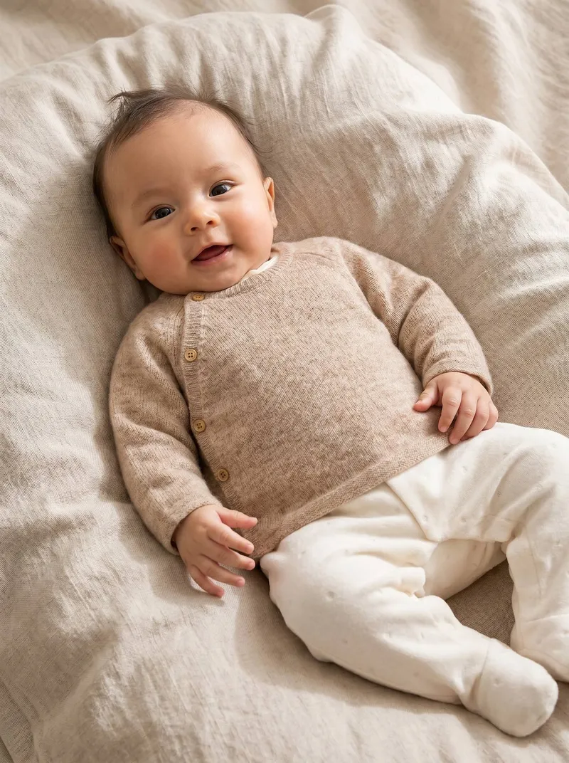 Vertbaudet Baby-Set aus Jacke, Beige meliert, – Produktbild 1 von 4