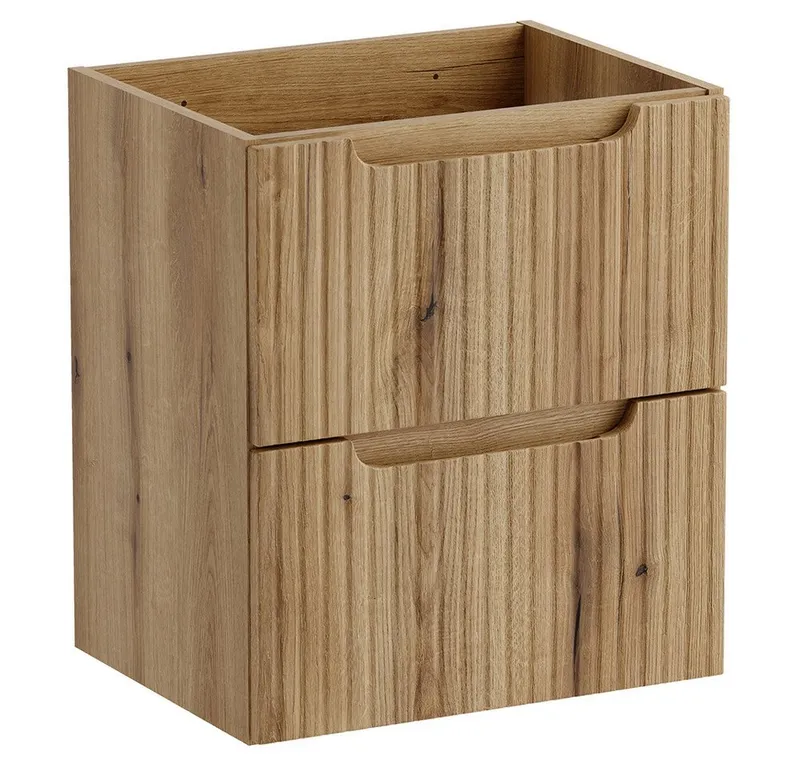 Lomadox Waschbeckenschrank NEWPORT-56-EVOKE 50 cm breit mit 2 Schubladen, Eiche mit gerillter Front, Braun, – Produktbild 1 von 5