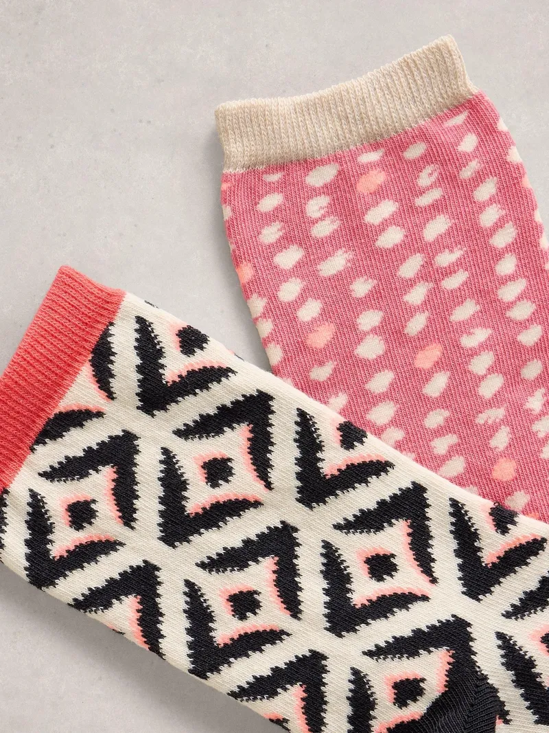 White Stuff 2er-Pack Socken Geo-Print - 36-38, Rosa multi, – Produktbild 2 von 2