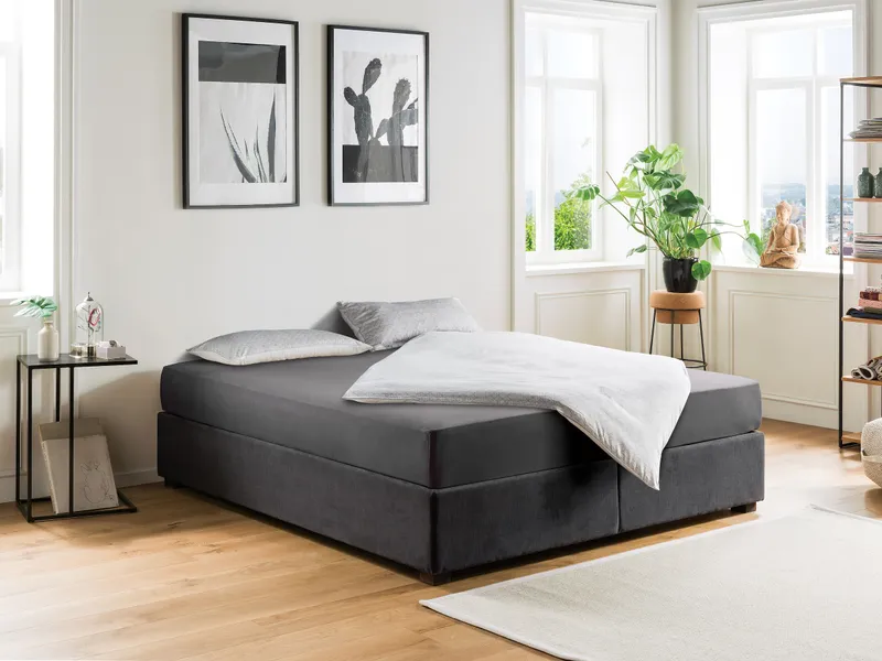 allnatura allnatura Boxspringbett "Savalis-Comfort" | 140x200 cm | Buche, geölt | ohne Steppung | Baumwolle, Hellgrau, – Produktbild 2 von 2