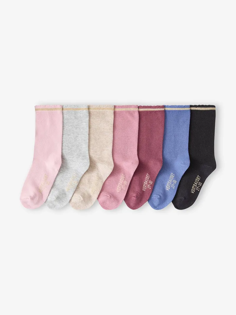 Vertbaudet 7er-Pack Kinder Socken mit Glitzerstreifen, Malve, – Produktbild 1 von 2