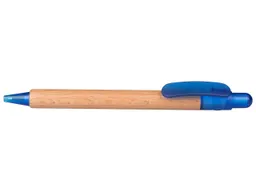 Memo PEFC-zertifizierter Holz-Druckkugelschreiber 'Prisma' mit blau transparenten Funktionsteil – Produktbild 1 von 1