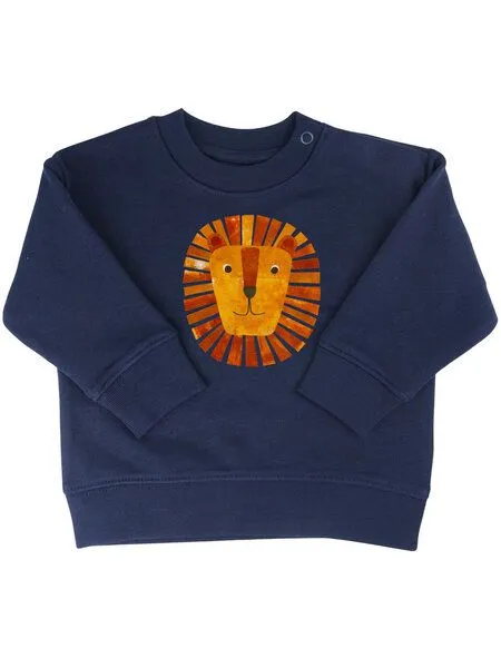 MelaDi Meladi Kinder Baby - Sweater aus Biobaumwolle - Löwe auf Navy Blue, Blau, – Produktbild 1 von 6
