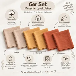 bistyle bistyle Musselin-Mundtücher - extra dicker 4-lagiger - 20x20cm - 6er Pack - zertifiziert – Bio Baumwolle – Produktbild 1 von 1
