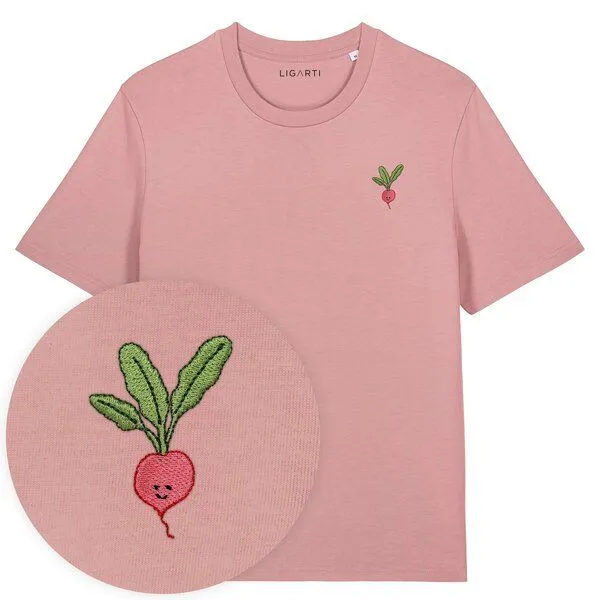 LIGARTI Besticktes T-Shirt – Radieschen – LIGARTI Tiermanufaktur, Altrosa, – Produktbild 1 von 3
