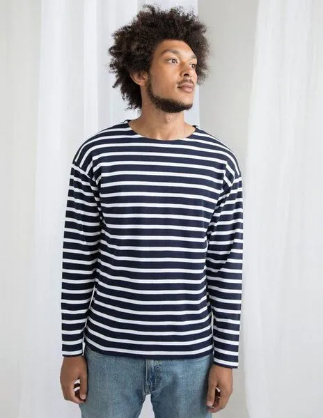 Mantis Mantis Damen / Herren Unisex Langarm Shirt Striped, Navy/weiße streifen, – Produktbild 2 von 3