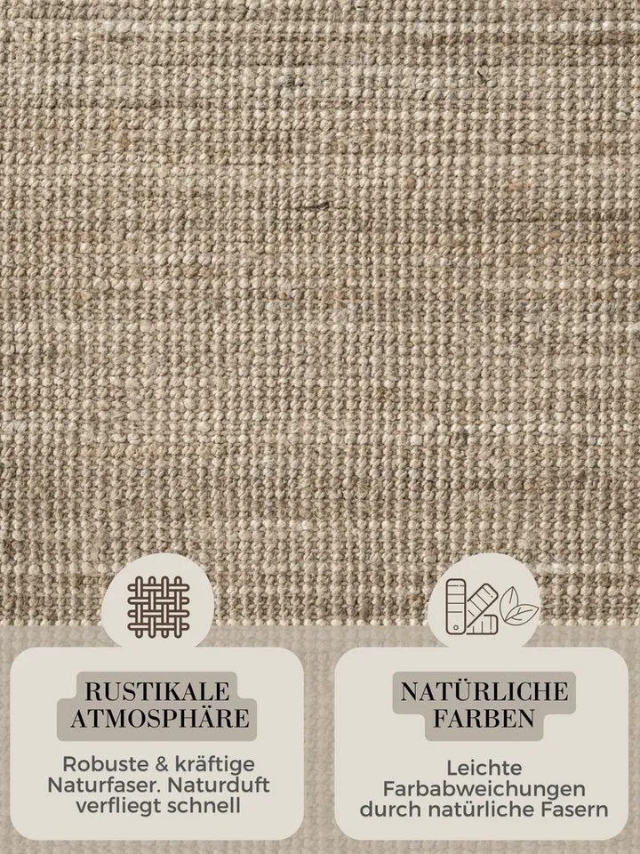 HANSE Home Teppich Jaipur Juteteppich, als Läufer und in Rund, rund, Höhe: 10 mm, 100% Naturfaser, Wohnzimmer, Esszimmer, Schlafzimmer, Braun|grau, – Produktbild 4 von 5
