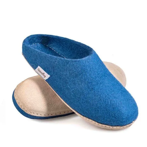 naturling naturling Filz Damen Hausschuhe mit weicher Ledersohle, Blau, – Produktbild 1 von 4