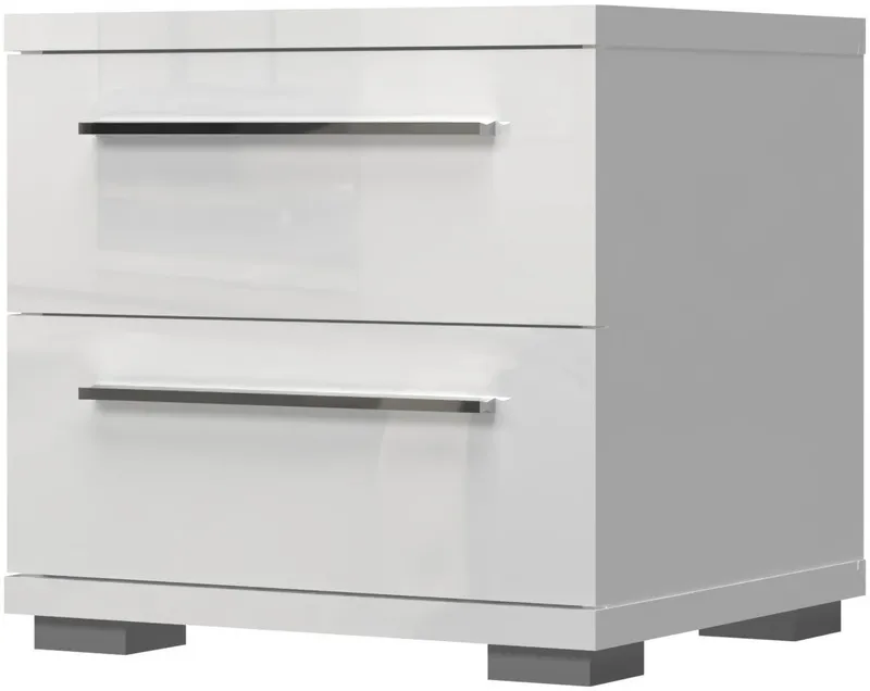 OTTO home Nachtkommode Piano, Nachttisch aus FSC-zertifiziertem Holzwerkstoff, Made in Europe (45/40/43 oder 61cm (B/T/H), ideal passend zum Boxspringbett), UV lackiert, hochglänzend, Soft-Close Funktion, 2 oder 3 Schubladen, Weiß, – Produktbild 2 von 8