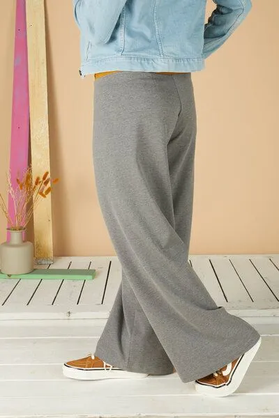 La Gitana La Gitana Lässige Hose „Enja“ aus Bio French Terry, Passform: bequem in weitem Marlene Stil, Grau (melange bund gelb), – Produktbild 4 von 4