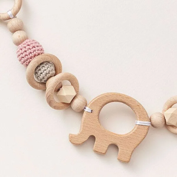 NoniKids Berlin NoniKids Berlin Kinderwagenkette Holz *Elefant* 4 Farben | Bio Baumwolle, Rosa | grau, – Produktbild 3 von 4