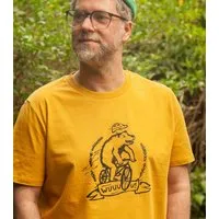 päfjes päfjes Wuuuu der Bär fährt Rad / Fahrrad - Fair Wear Männer Unisex Bio T-Shirt Siebdruck, Gelb (ochre), – Produktbild 1 von 1