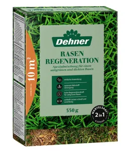 Dehner Rasensamen Rasen-Reparatur Saatgut, für strapazierfähigen Rasen, versch. Größen, 0,35 kg, Dünger, schnell keimend, pflegeleicht, FSC-zertifizierte Verpackung – Produktbild 1 von 1