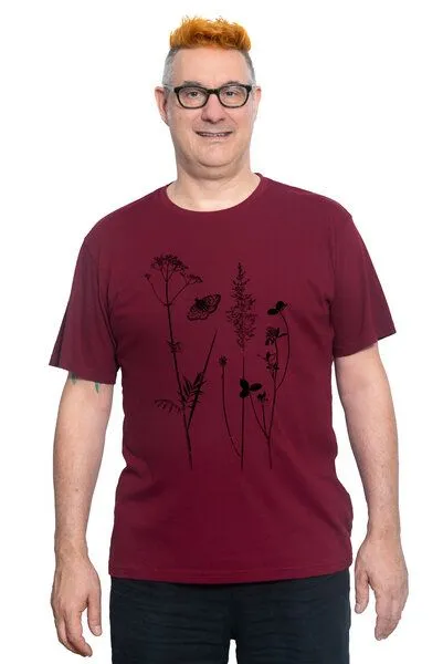 Hirschkind Hirschkind Bio- & Fair-Trade-Männershirt "Schmetterlingswiese" weinrot – Produktbild 1 von 1