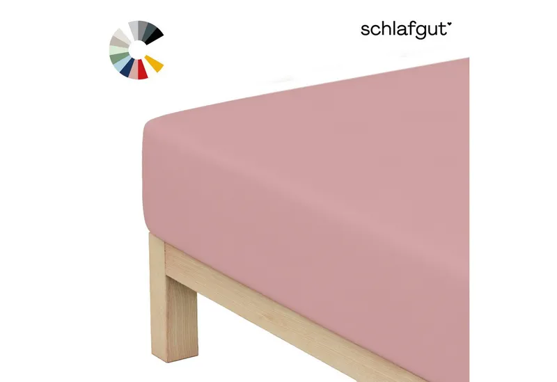 Schlafgut Schlafgut Spannbettlaken Basic Cotton Bettlaken, 160 g/m², 100% Baumwolle, Spannbetttuch, Jersey, Gummizug: rundum, (1 Stück), Spannbettlaken bis 20 cm Matratzenhöhe, bügelfrei und pflegeleicht, Lila, – Produktbild 1 von 5