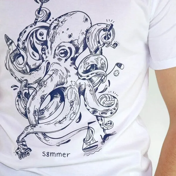 Gary Mash GARY MASH Shirt Octopus Summer aus Biobaumwolle Weiß, Weiß, – Produktbild 4 von 4