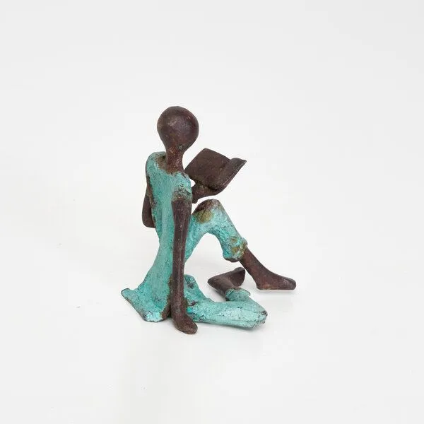 Moogoo Creative Africa Moogoo Creative Africa Bronze-Skulptur "L' enfant au livre" by Soré | Kind mit Buch | 8 cm, Türkis, – Produktbild 3 von 4