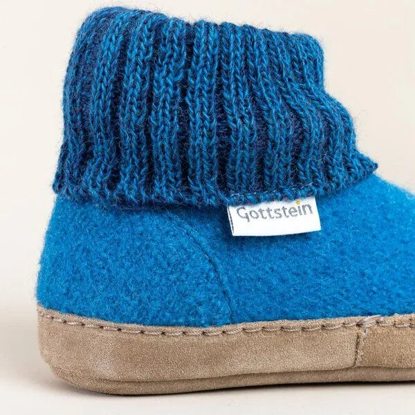 Gottstein Gottstein Kinder Hüttenschuh Alpine Boot LE - Aus reiner Bio-Schafwolle für Jungen & Mädchen mit Ledersohle, Blau, – Produktbild 6 von 6