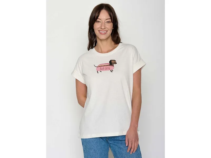 GreenBomb GREENBOMB Bio-Damen-T-Shirt "Hot Dog" mit abgesetzten Ärmeln, moonstone, Gr. M – Produktbild 1 von 1