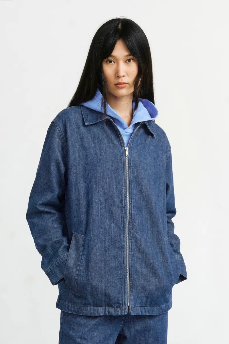 Rotholz Rotholz Damen vegan Arbeitsjacke Aus Washed Denim Mit Reißverschluss, Blau, – Produktbild 2 von 2