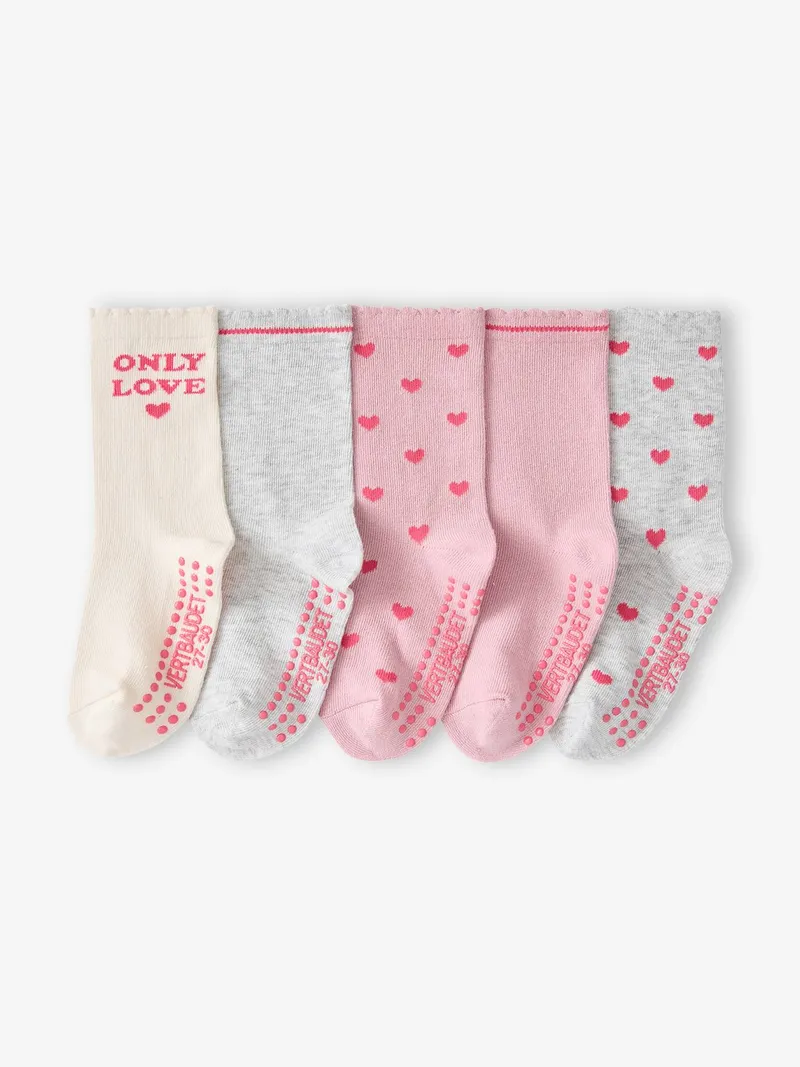 Vertbaudet 5er-Pack Stoppersocken mit Herzen Mädchen hell, Hellrosa, – Produktbild 1 von 2