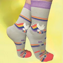 Fräulein Prusselise Fräulein Prusselise Colours of peace Socke, Taube, Frieden, grau, Streifen, bunt – Produktbild 1 von 1