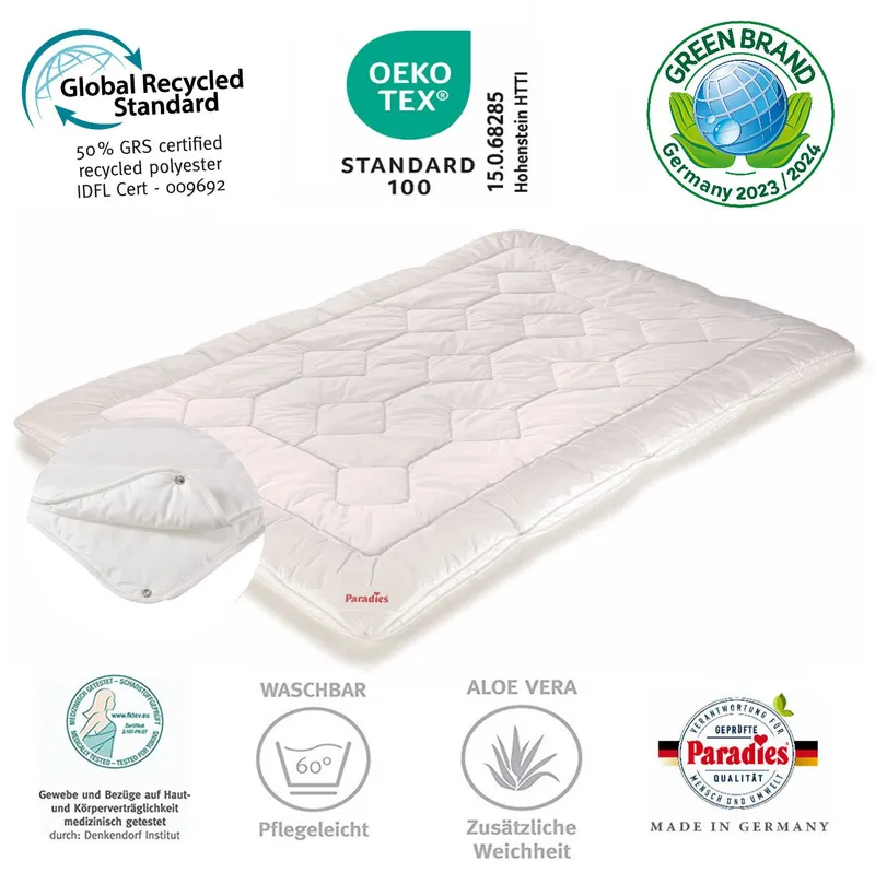 Paradies Paradies 4-Jahreszeitenbett Paradies Halia Varietta extra warme 4-Jahreszeiten Bettdecke 135x200, Füllung: Paradies Fill Fasertechnologie für dauerhaft bauschiges Volumen, davon 50% recycelt, Bezug: 100% Baumwolle, veredelt mit Aloe Vera, Weiß, – Produktbild 1 von 5
