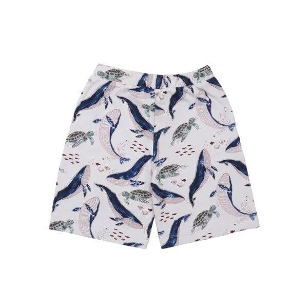 Walkiddy Kinder Shorts GOTS zertifiziert Bio-Baumwolle, Offwhite, Wal- und Schildkröten-Muster, Walkiddy, Weiß, – Produktbild 2 von 3