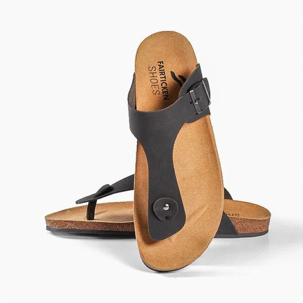 Fairticken Fairticken THULAR vegane "NoBuck" Unisex Zehentrenner Sandale, Schwarz, – Produktbild 4 von 4