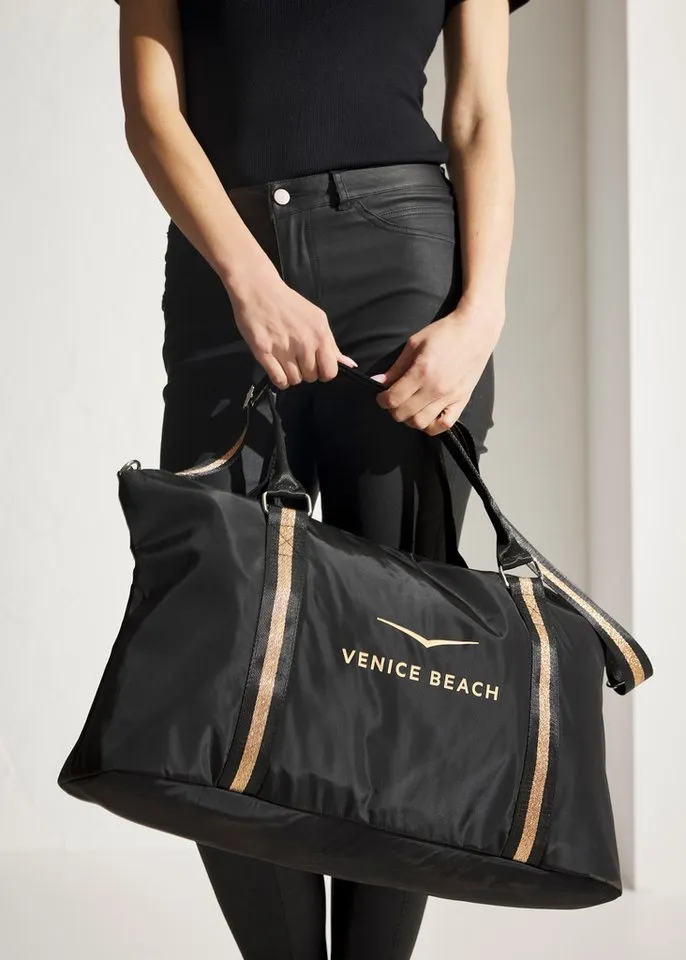 VENICE BEACH VENICE BEACH Sporttasche große Umhängetasche, Wellnesstasche, Saunatasche, Reisetasche, Weekender, Strandtasche mit modischem Druck VEGAN, Goldfarben|schwarz, – Produktbild 2 von 5