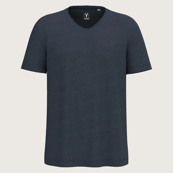 YTWOO YTWOO Herren Slub T-Shirt V-Auschnitt, Navy, – Produktbild 2 von 3