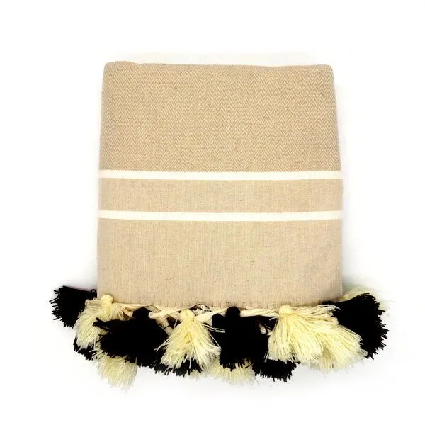 Cotonway Cotonway Hamamtuch / Strandtuch Maxi Chevron Pompon, Sand, – Produktbild 1 von 2
