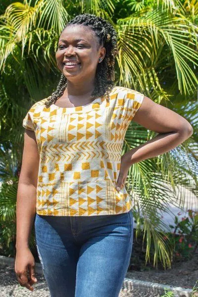 Global Mamas Global Mamas Bio Bluse - BOXY - Fissure, Adobe gold (gelb), – Produktbild 2 von 3
