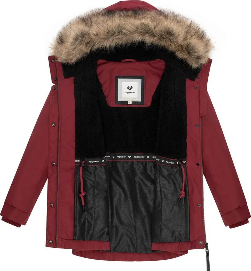ragwear ragwear Winterjacke Tawny Short YOUMODO Warme Jacke mit großer Kapuze und Kunstfellkragen, Rot, – Produktbild 1 von 5