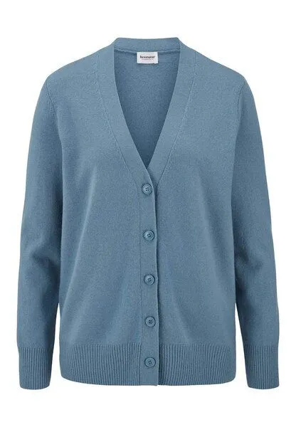 hessnatur hessnatur Strickjacke Relaxed aus Bio-Schurwolle mit Cashmere, Kristallblau, – Produktbild 3 von 4