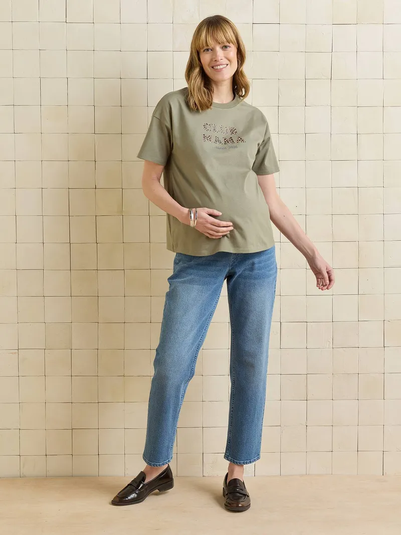Vertbaudet Umstands-Shirt CLUB MAMA Leoprint personalisierbar, Khaki, – Produktbild 2 von 4