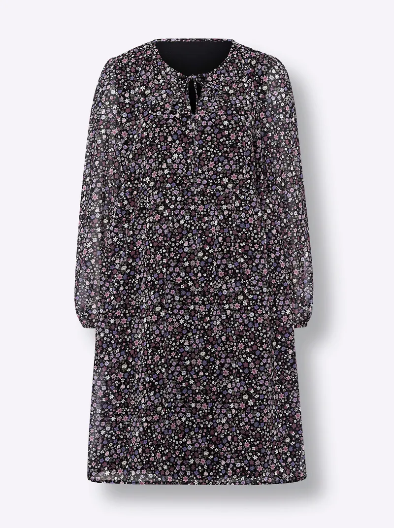 heine Blumenkleid, Schwarz-violett-bedruckt, – Produktbild 2 von 2