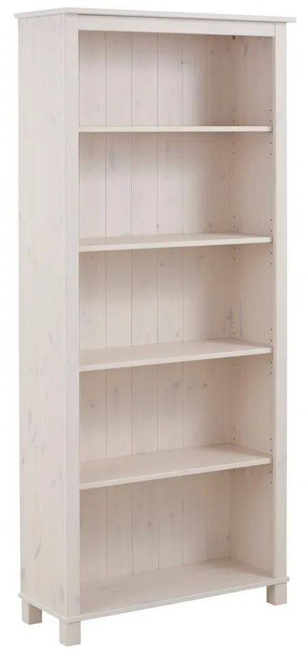 OTTO home Regal Pivo Bücherregal mit 4 verstellbaren Einlegeböden, aus massivem Kiefernholz, 5 Fächer, mit einer natürlichen Maserung, Weiß, – Produktbild 2 von 5