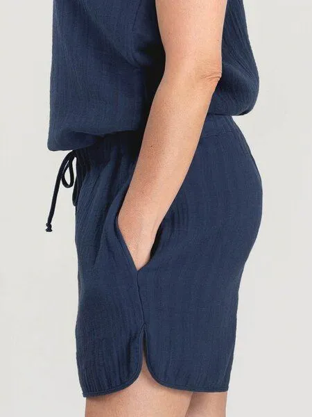 erlich textil erlich textil Fiona lange Mousseline Hose aus Bio-Baumwolle, made in Europe, Mitternachtblau, – Produktbild 5 von 8