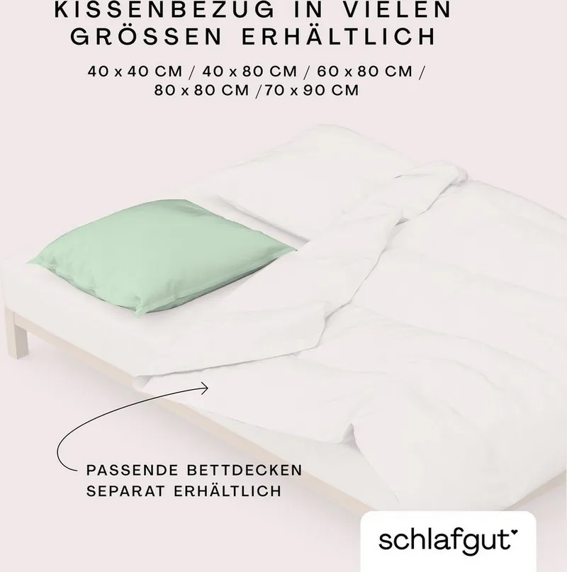 Schlafgut Schlafgut Kissenbezug Premium Kissenhülle Woven Satin, 100% Baumwolle, (1 Stück), Ton-in-Ton Reißverschluss, Fadendichte von 300tc, Uni, OEKO Tex, Grün, – Produktbild 5 von 5