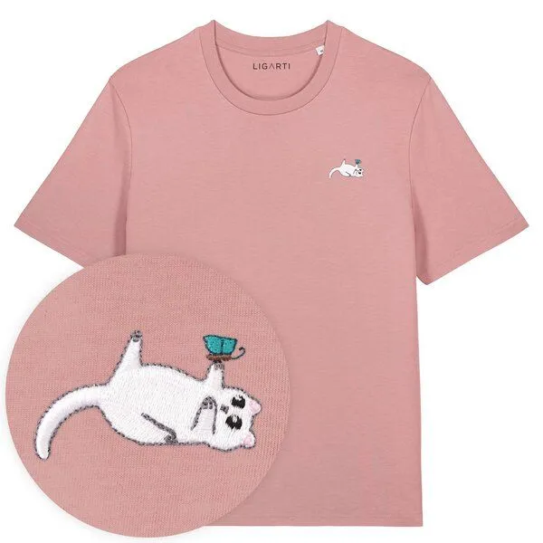 LIGARTI Besticktes T-Shirt – Samantha die Katze – LIGARTI Tiermanufaktur, Altrosa, – Produktbild 1 von 3